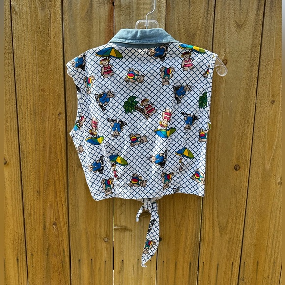 Vintage Cotton Express Collared Summer Bear Patterned Crop Top Size M - Picture 2 of 4